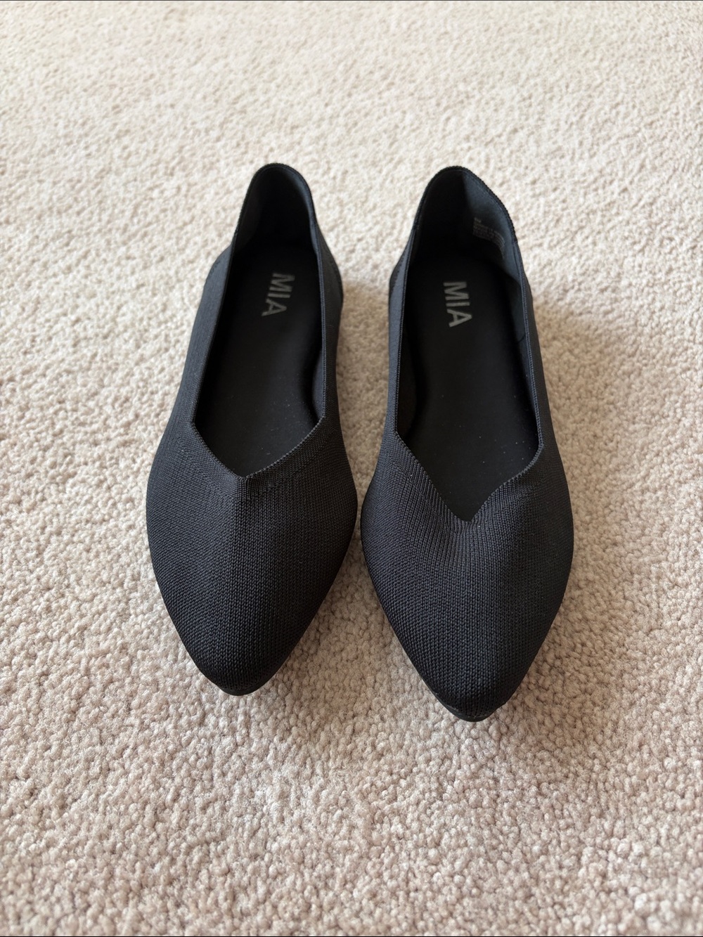 MIA Women's Black Pointed Knit Slip-On Flats